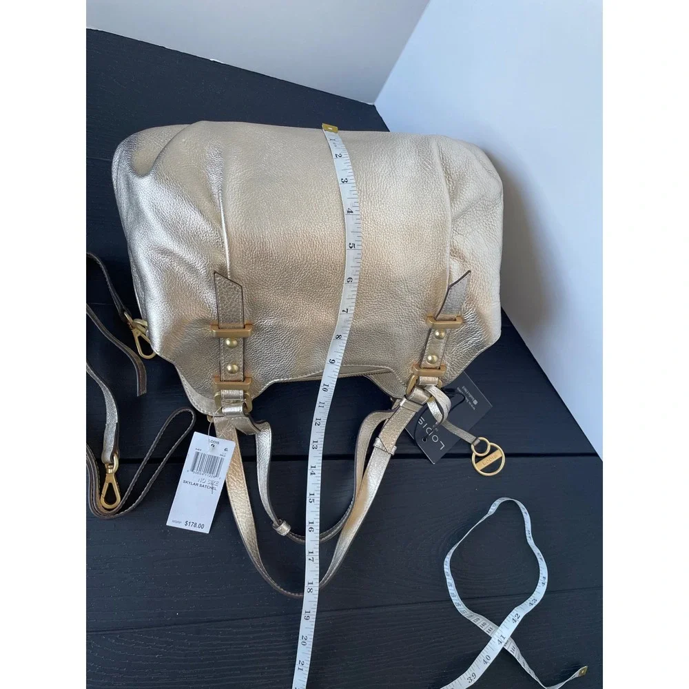 NEW Lodis Geniune Leather Handbag Skylar Satchel Gold Metallic Top Handle Purse